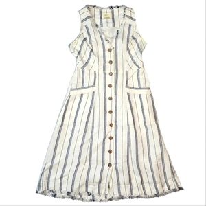 Maeve Anthropologie Sleeveless Button-Up Midi Dress Size 0 White Striped